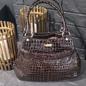 Cole Haan Dark Brown Crocodile-Embossed Shoulder Bag
